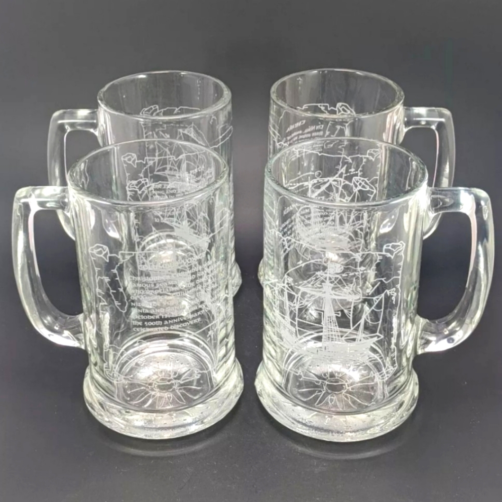 VINTAGE RARE-Columbus Voyage Long John Silvers Glass 500th Anniversary-4 Mugs